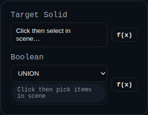 Boolean feature dialog