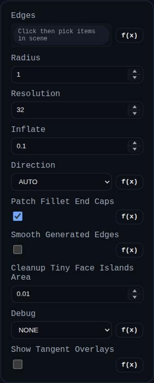 Fillet feature dialog