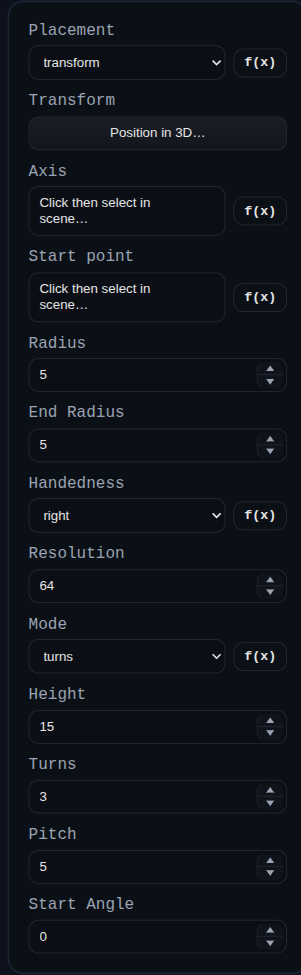 Helix feature dialog