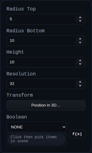 Primitive Cone feature dialog