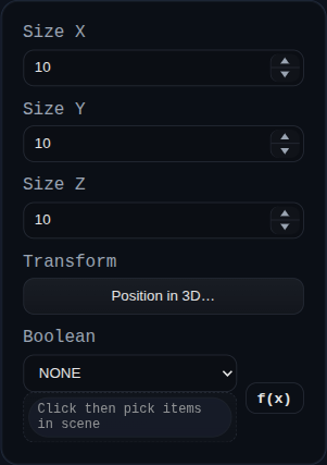 Primitive Cube feature dialog