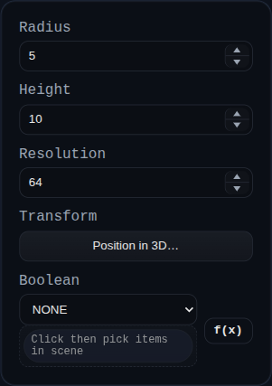Primitive Cylinder feature dialog