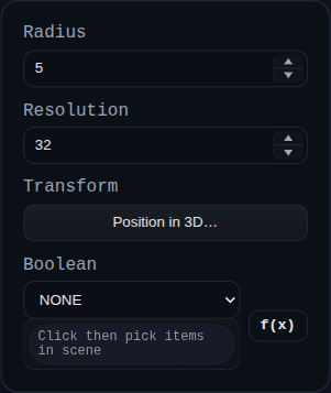 Primitive Sphere feature dialog