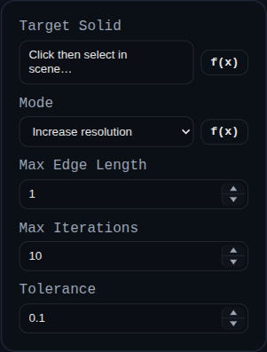 Remesh feature dialog