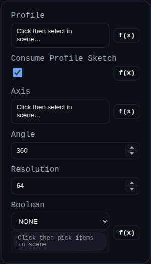 Revolve feature dialog
