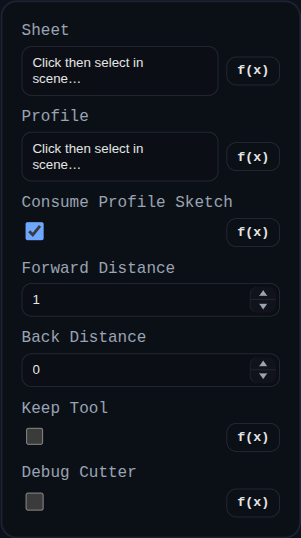 Sheet Metal Cutout feature dialog