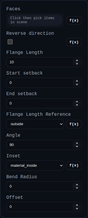 Sheet Metal Flange dialog
