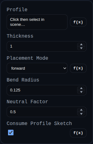 Sheet Metal Tab feature dialog