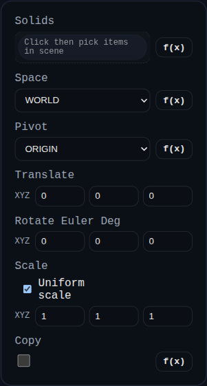Transform feature dialog